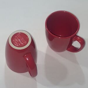 Set Of  2- Corelle Corning Stoneware Coffee Tea Mugs Caps- 12oz Red